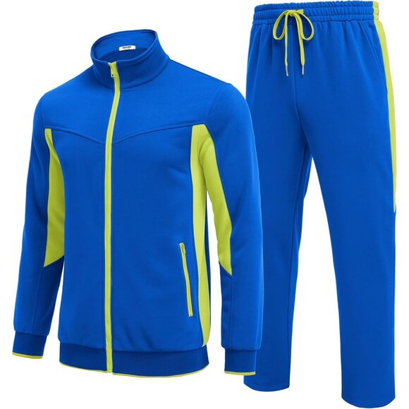 Men's Tracksuits 2 Piece Athletic Track Suit Jogging Running Warm Full Zip - Picture 2 of 6
